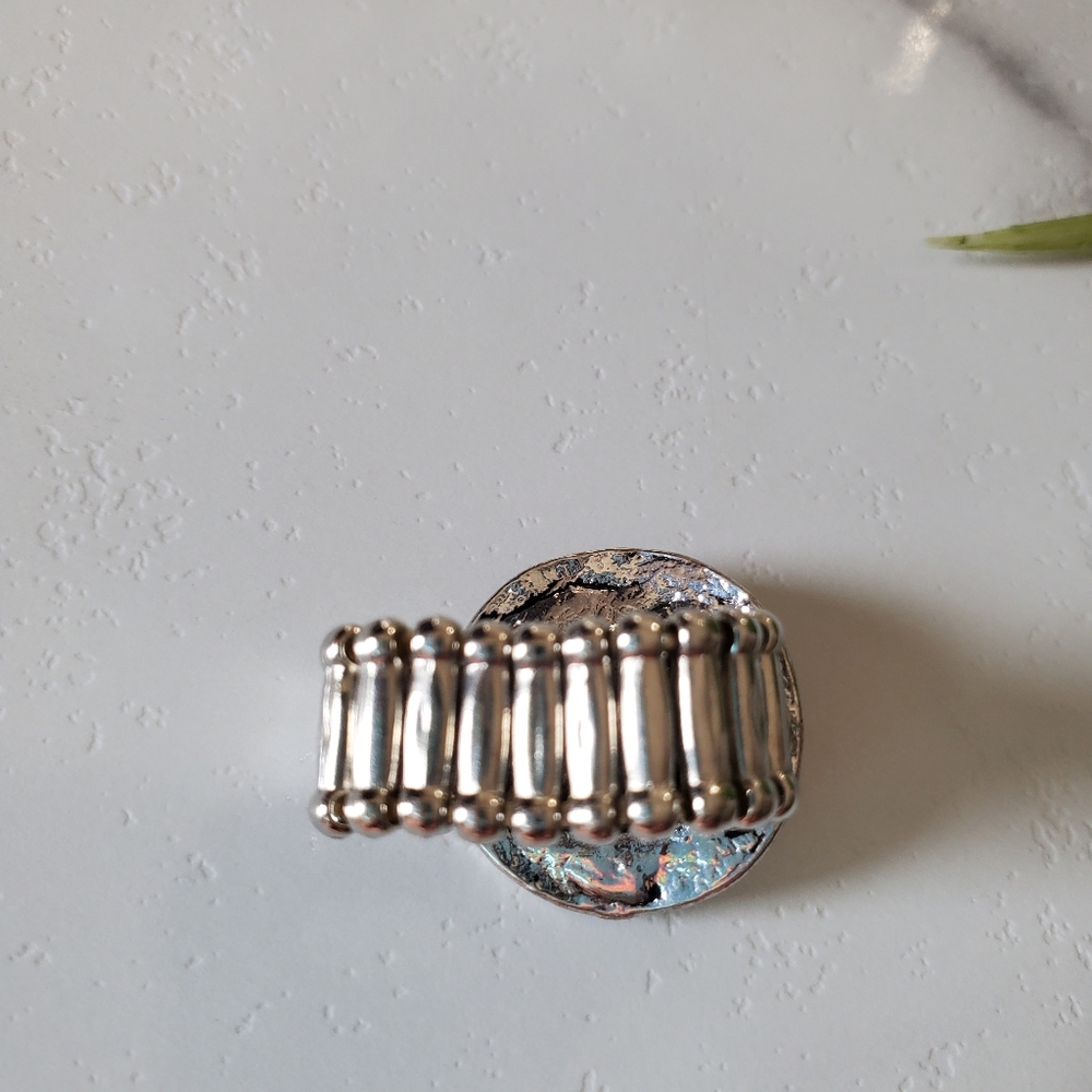 Antique Silver Tone Adjustable Band Round Ring 💥3 for $24💥 - Picture 6 of 15